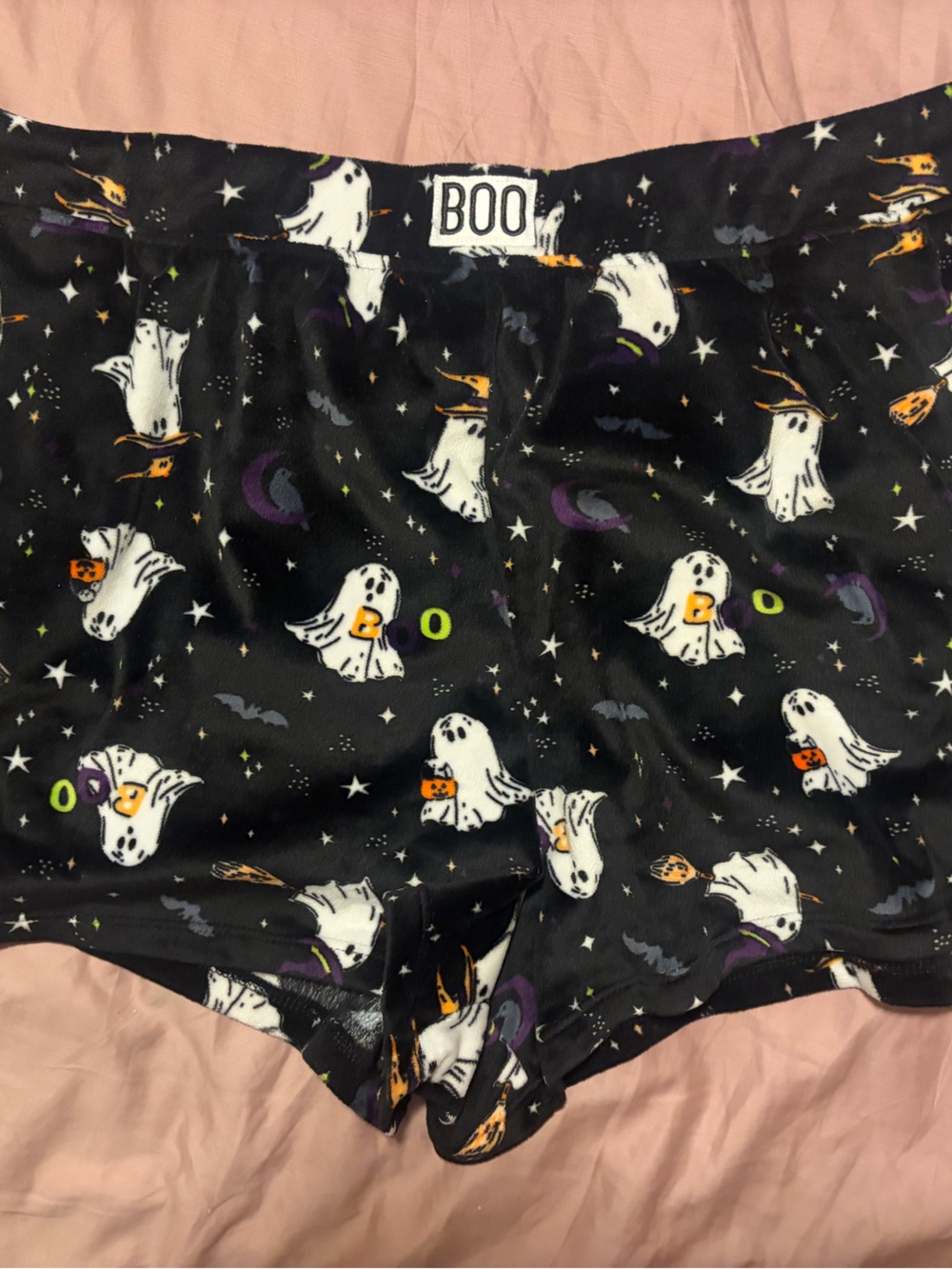 Black Ghost Print Pajama Shorts -